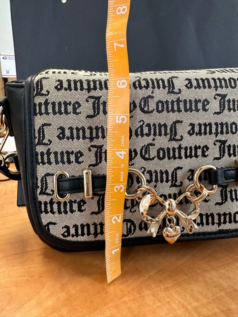 Juicy Couture Crossbody Saddle Bag with Script Print - Black/Beige NWT